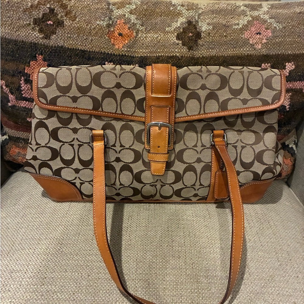 Vintage Coach Signature Canvas and Leather Tote in Brown/Tan